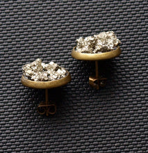 Load image into Gallery viewer, Pyrite Cluster Stud Earrings, Raw Pyrite Earrings
