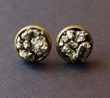 Load image into Gallery viewer, Pyrite Cluster Stud Earrings, Raw Pyrite Earrings
