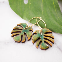 Load image into Gallery viewer, Monstera Leaf Wood + Resin Earrings
