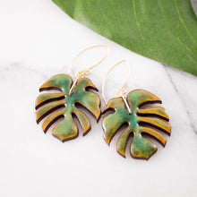 Load image into Gallery viewer, Monstera Leaf Wood + Resin Earrings
